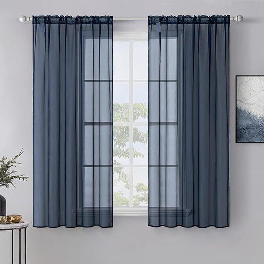 MIULEE 2 Panels Navy Blue Sheer Window Curtains Elegant Window Voile Panels/Drapes/Treatment for Bedroom Living Room (54X54 Inches)