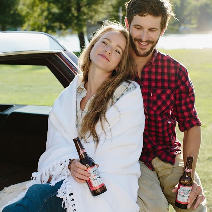 Red Land Cotton | American-Made 100% Cotton Throw Blanket | Soft, Breathable Basket Weave Blanket | Easily Laundered | White