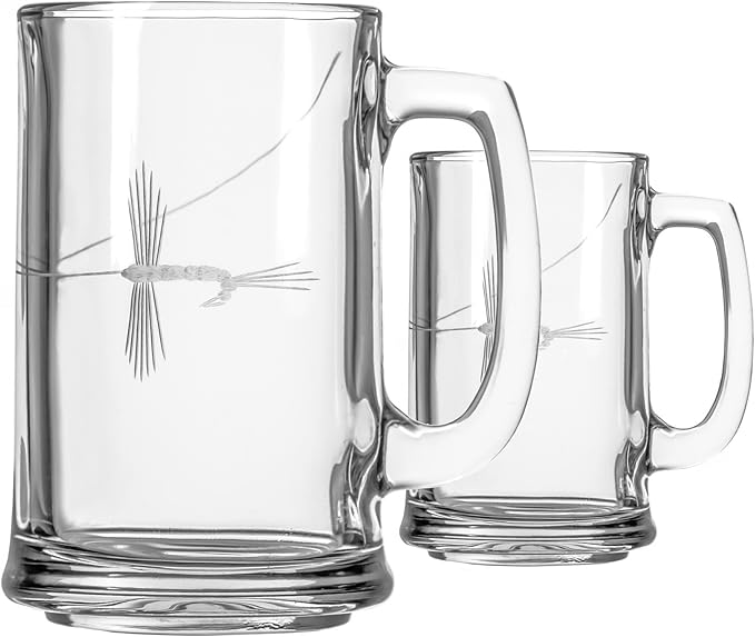 Rolf Glass Fly Fishing Beer Mug | Set of 2 15oz Beer Glasses | Diamond Wheel Engraved in the USA | Outdoor Lifestyle
