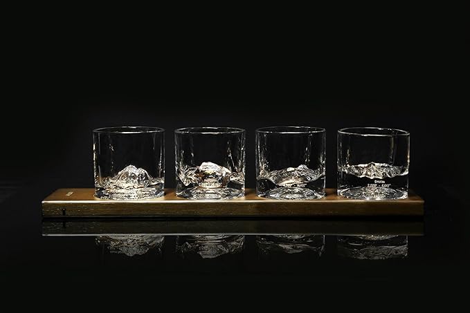 LIITON American Peaks Heavy Crystal Whiskey Glasses Gift Set of 4, Thick Freezable Bourbon Glass 1lb Each, Premium Whiskey Gifts for Men, Frozen Crystal Chills Cocktails, 10 oz