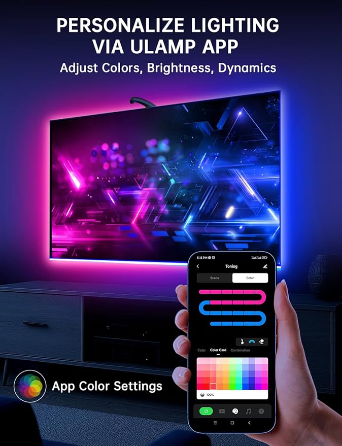 TV LED Backlight Sync to Screen – 11.5ft LED Lights for 32-50 Inch TVs & PC Monitors, Smart App Control TV Lights That Change with TV, USB-C Powered RGB Strip Lighting