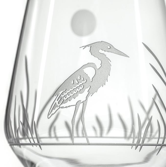 Rolf Glass Heron Stemless Wine Tumbler 18 ounce - Stemless Wine Glasses – Lead-Free Glass - Engraved Tumbler Glasses - Made in the USA (Set of 2)