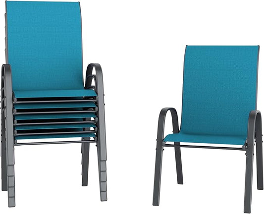 Amopatio Patio Chairs Set of 6, Outdoor Stackable Dining Chairs for All Weather, Breathable Garden Outdoor Furniture for Backyard Deck, Light Blue