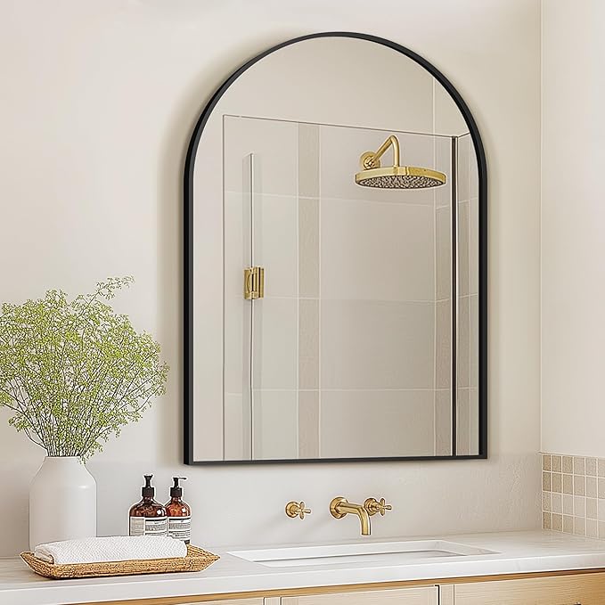 Arched Wall Mirror for Bathroom,Mirrors for Wall,28''x40'',Vanity Mirror for Bedroom Dresser, Entryway, Living Room, Metal Frame (28''x40'',Black)