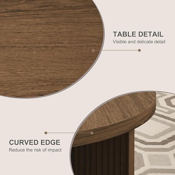 Wooden Round Coffee Table, 35" Coffee Table with Smooth Thick Mesa, Low Circle Center Table with X Shaped Stable Legs, Accent Tea Table for Living Room, Office, Brown