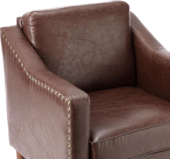 HULALA HOME Faux Leather Accent Armchairs Set of 2 with Back & Seat Cushions, Traditional Club Chairs with Nailhead Trim, Comfy Upholstered Sofa Chairs for Living Room Bedroom, Brown