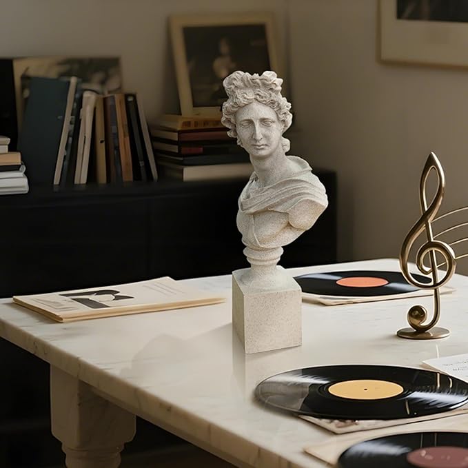 Apollo of The Belvedere Bust Sculpture, Greek Pythian Apollo Statuette, Sandstone Sculpted Figure, 14 x 7.5 x 3.25 Inches