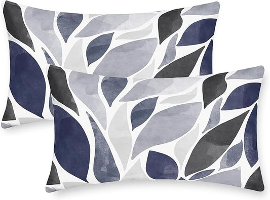 CaliTime Throw Pillow Cases Pack of 2 Cozy Fleece Falling Dahlia Floral Flowers Petals Decorative Cushion Covers for Couch Bed Sofa Farmhouse Decoration 12 X 20 Inches Navy Blue Grey