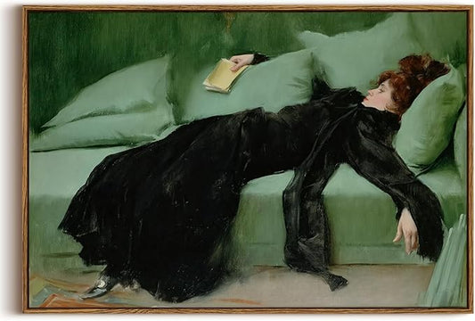 KISSFOX Vintage Portrait Framed Wall Art A Decadent Girl Canvas Wall Art Decadent Young Woman After the Dance Paintings Artwork Rustic Art Prints For Bedroom Bathroom Living Room