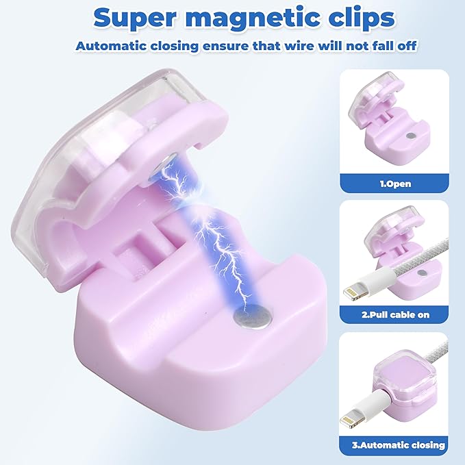 6 Pcs Cable Management Clips for Home Office Desk Cord Keeper Organizer Accessories Charger USB Wire Organizer Cord Holder for Nightstand Automotive (Purple)
