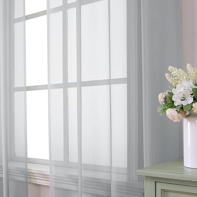 Aiyufeng Light Grey Sheer Window Curtains 84 Inches Long 2 PCS- Rod Pocket Living Room Curtain Panels Voile Textured Soft and Lightweight Window Treatments for Bedroom Decor, 40W x 84L Inches