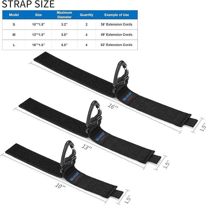 Heavy Duty Storage Straps(10-Pack), Trilancer Hook-and-Loop Cord Organizer and Hanger with Triangular Buckle to Hang on Walls for Cables, Wires, Rope, Hoses, Organization for Home, Garage or Workshop