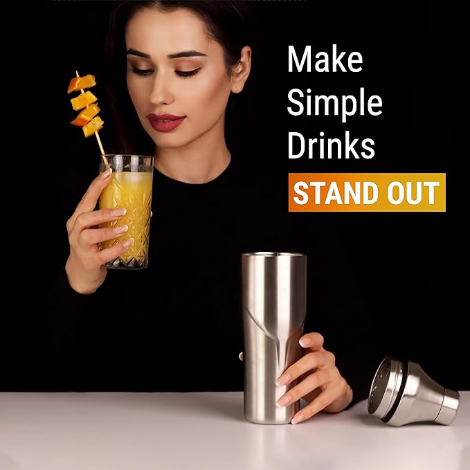 Lexenic 24oz Cocktail Shaker - Insulated Double Wall Keep Drink Chilled - No Stuck Twist Lid,Leakproof and Built-in Strainer - Perfect for Home Bar- Premium Stainless Steel Drink Shaker,Martini Shaker