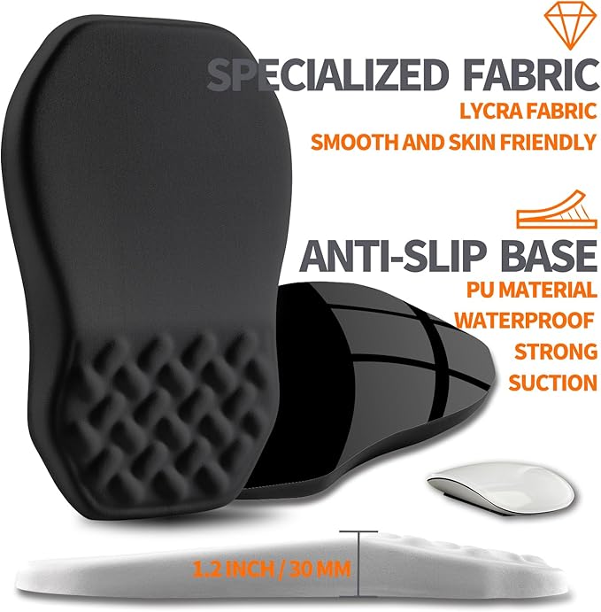 Ergonomic Slope Mouse Pad Wrist Support, Wrist Rest Mousepad for Carpal Tunnel Pain Relief with Massage Bulge and Slow Rebound Memory Foam (12x8 inch, Black)