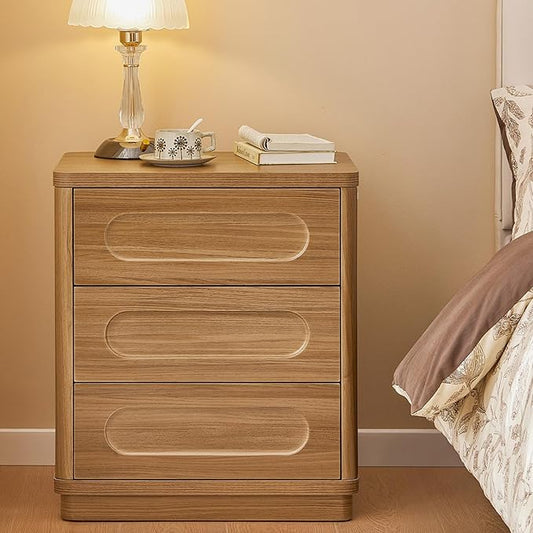 Night Stand, Nightstand with 3 Drawers, 21.7''(W) x 15.8''(D) Large Night Stand Bedside Tables for Bedroom, Modern Storage Bedside Table for End Tables, Sofa, Oak Brown