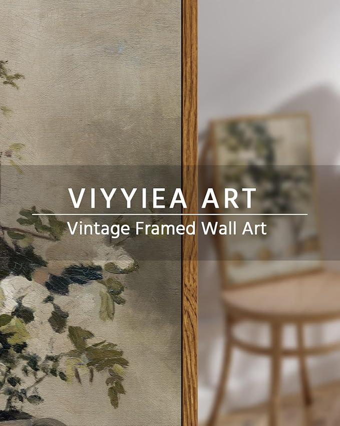 VIYYIEA Vintage Wall Art Kitchen Decor, Flowers and Lemons Pictures Painting Botanical Art, 12x16 in,Framed Canvas Prints Artwork, Earthy Farmhouse Decor for Dining Room Bathroom