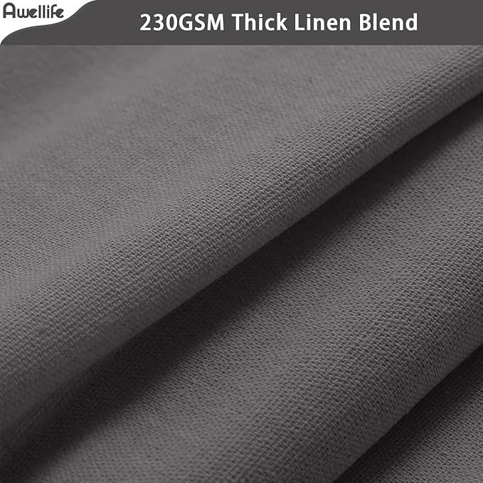 Awellife Farmhouse Grey Shower Curtain Button Linen Textured Woven Fabric,Pleated Grey Stripe,Country Style,72x72 Inch