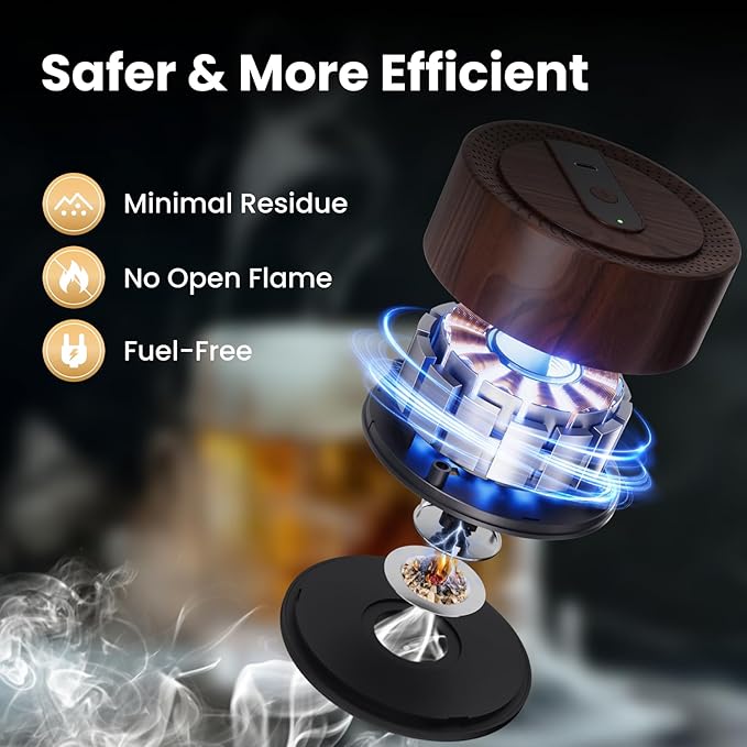 Electric Whiskey Smoker Kit with 8 Wood Chip Flavors – Rechargeable Whiskey Smoker Set with Built-in Ignition, Fuel-Free – For Men, Dad, Husband on Special Occasions – Wood Grain Design