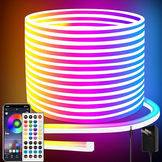 66FT Led Neon Rope Lights Control with App/Remote,Flexible Led Rope Lights,Multiple Modes,IP65 Outdoor RGB Neon Lights Waterproof,Music Sync Gaming Led Neon Strip Lights for Bedroom Décor