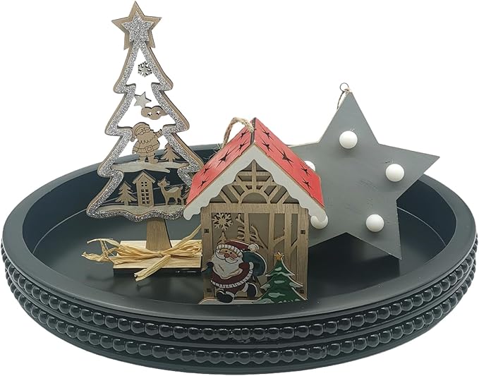 Carah & Cossh Oval Wooden Modern Decorative Tray 16''x12'', Farmhouse Rustic Serving Tray, Table Centre Tray, Perfect for Storage and Display (Black)