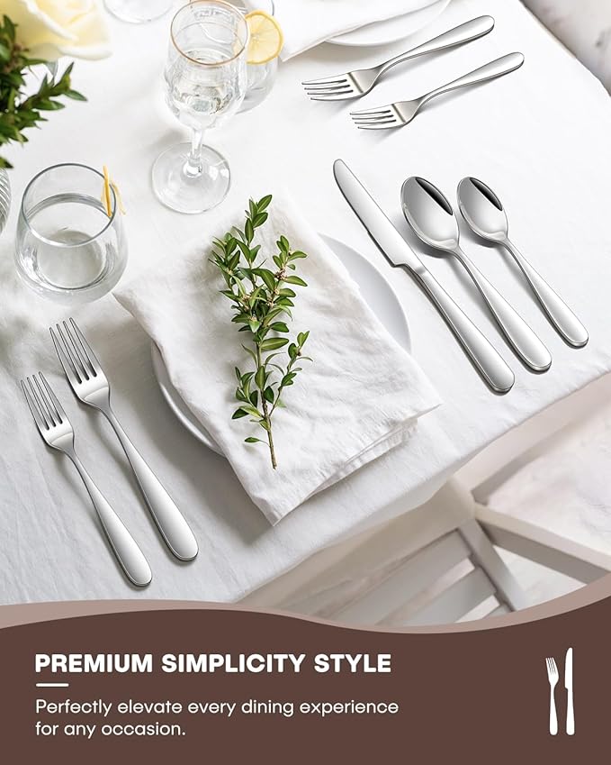 30-Piece Flatware Set for 6, Heavy Duty Knives Forks Spoons Silverware Set with Premium Mirror Polished Stainless Steel Utensils, Dishwasher Safe