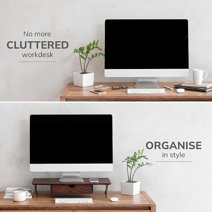 Anji Mountain Monitor Stand - Desktop Organizer & Laptop Riser, Ergonomic Monitor Riser, Space-Saving Monitor Stand for Desk, Durable Construction, Easy Assembly, Ideal for Home & Office,Walnut