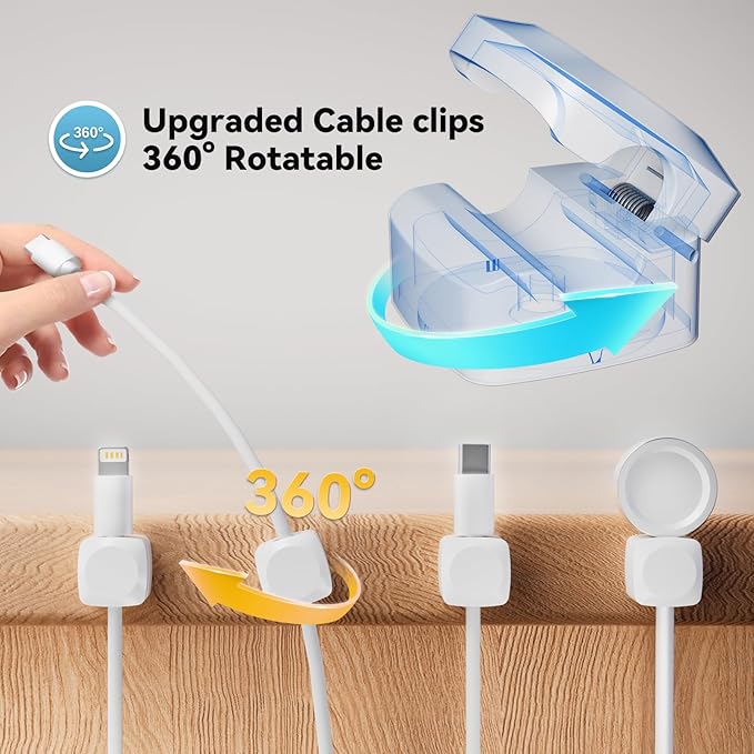 8 Pack Cord Organizer Holder, Rotatable Cable Clips, Spring Cord Holder for Nightstand Adhesive Cable Organizer, Cable Management Clips Charging Cord Organizer for Desk Office Car Wall