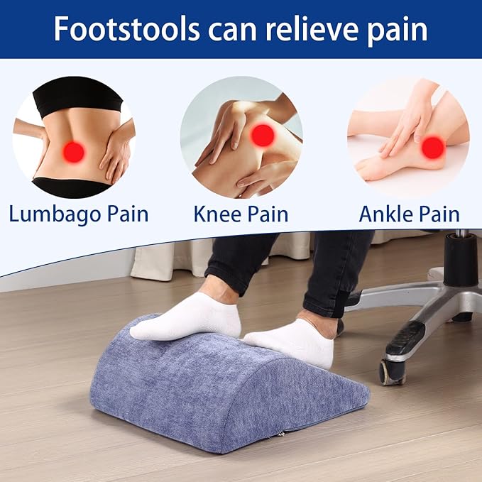 Foot Rest for Under Desk at Work Ergonomic Under Desk Footrest，Support Foot Pillow Double-Sided Footstool， for Office, Home & Gaming Leg Elevation Pillow Blue