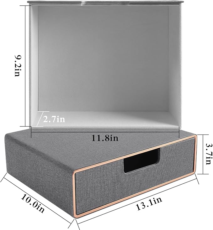 Stackable Organizer Drawer PU Leather Classic Handmade,Organize Home Office Desk Accessories and Sort Letter-Size Paper/a4 Document,Desktop Caddy with Drawers Storage,13.1x10x3.7inches,Grey