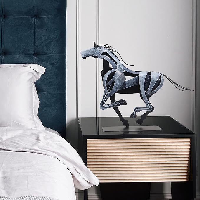 Horse Statue, Unique Metal Art Sculpture for Vintage Home Decor, Modern Decor, Gift for Horse Lovers (Grey)