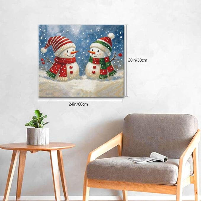 Christmas Snowman Wall Art Winter Holidays Canvas Wall Decor Pictures Paintings Prints Artwork Framed Decorations For Bathroom Bedroom Living Room Office Gifts 24" x 20"