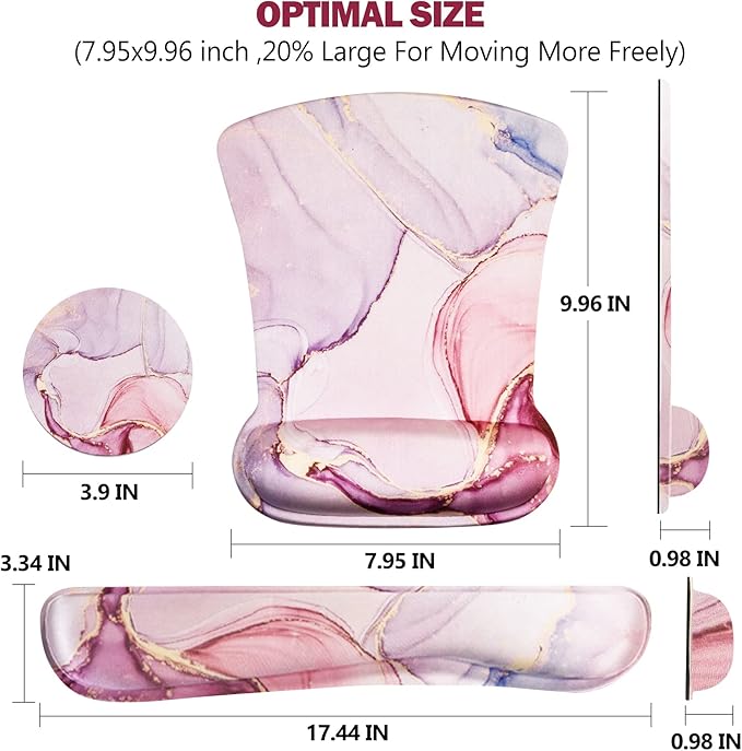 AIMSA Ergonomic Keyboard Wrist Rest and Mouse Pad with Wrist Support Set, Memory Foam Non-Slip Rubber Base, for Home, Office, Easy Typing, Pain Relief, Pink Purple Marble