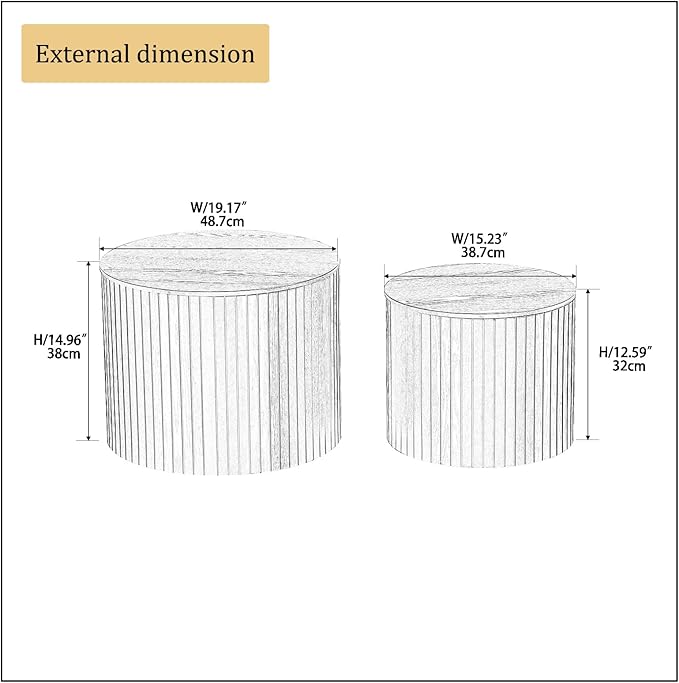 Round Storage Side Table Set of 2, Nesting Coffee Tables with Hidden Storage, Modern Wood Accent End Table for Living Room, Bedroom, Small Space, Minimalist Bedside Table, No Assembly(Black)