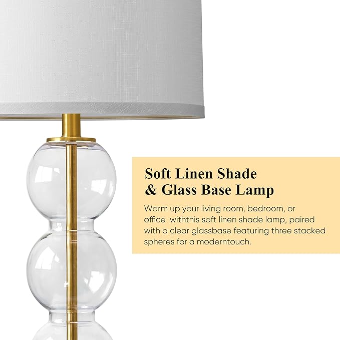 Set of 2 Table Lamps for Living Room Glass Triple-Sphere 27" Tall Table Lamp Contemporary Bedside Desk Nightstand Lamp for Bedroom Living Room Office, Clear Glass/Gold