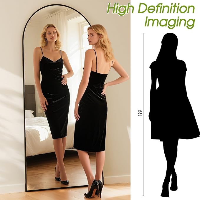 SUNQUEEN 71"x28" Floor Mirror Full Length, Arched Full Length Mirror with Stand, Full Body Mirrors for Bedroom Living Room or Cloakroom Black