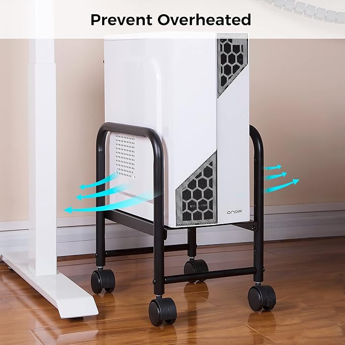 EUREKA ERGONOMIC Computer Tower Stand, Height Adjustable PC Stand for Under Desk, Mobile Rolling CPU Holer with 360° Locking Caster Wheels, Desktop Tower Cart on Floor, Desk Accessories, Steel, Black