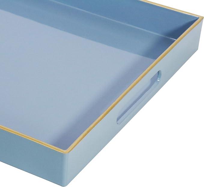 Blue Sturdy Acrylic Serving Tray with Handles-15.7x11.8Inch, Morden Plastic Rectangular Serving Tray for Coffee Table Bathroom, Ottoman, Home Decor(Rectangular - Light Blue)