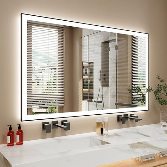 60x36 Inch LED Bathroom Mirror with Black Frame, Backlit and Front Lighted Bathroom Mirrors for Wall, Anti-Fog, Dimmable, Memory, Shatterproof, LED Vanity Mirror for Bathroom