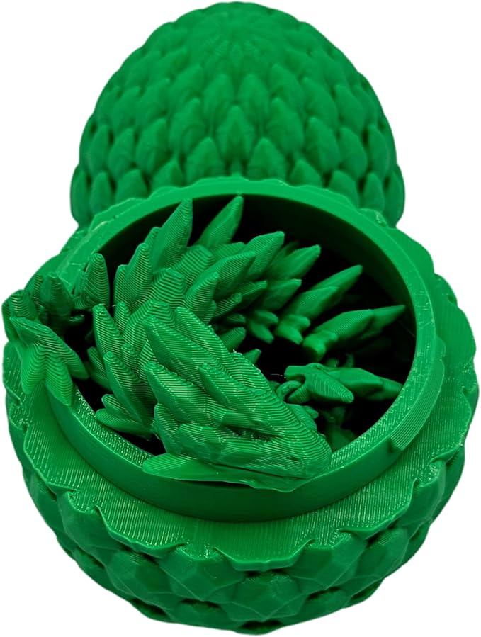 3D Printed Dragon Egg Articulating Gemstone Dragon Fidget Figurine - Vibrant Color Dragons Flexible ADHD, Autism and Anxiety Relief - Articulated Joints (Green)