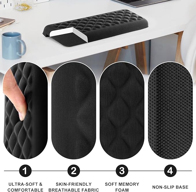 2 Pcs L-Shaped Desk Elbow Pad for Desk, Ergonomic Keyboard Wrist Rest Pad Set, Memory Foam Elbow Support Padding with Non-Slip, Desk Edge Cushion for Computer Office Home (11.8 x 3.9 inch)