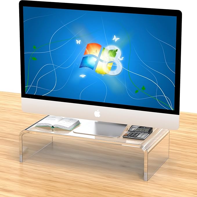 Acrylic Monitor & Laptop Stand Riser - Clear Computer & Laptop Stand for Desk - Compatible with iMac, MacBook & All Notebooks - White Aesthetic Decoration for Office & Home