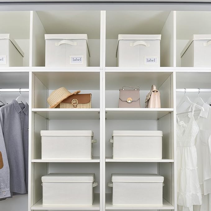 GRANNY SAYS Storage Baskets for Organizing, Linen Closet Shelf Organizers and Storage Containers with Label Holder, Large Storage Bins with Lids for Bedroom, Ivory, 3-Pack