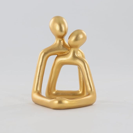 Abstract Hugging Couple Sculpture, Gold Modern Art Decor, Resin Home Accent, Desk & Shelf Decoration
