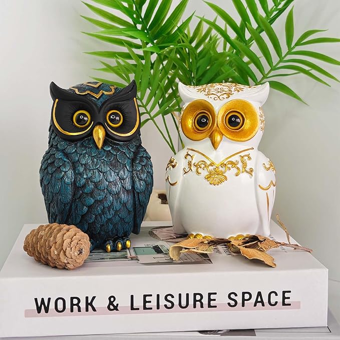 Owl Figurines Resin Statue Home Decor Sculptures Ornament for Bookshelf Living Room,Housewarming Gift