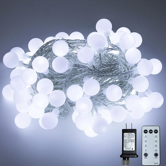 Ogrmar 49 ft 100 LED Globe Ball String Lights 8 Modes Fairy String Lights with Remote, Timer Function & Connectable for Indoor Outdoor Wedding Birthday Christmas Tree Garden Decor (100, White)