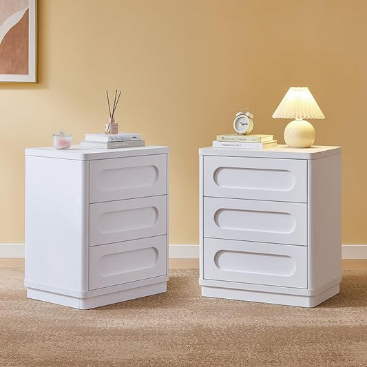 Night Stand Set of 2, Nightstand with 3 Drawers, 21.7"(W) x 15.8"(D) Large Night Stand Bedside Tables for Bedroom, Modern Storage Bedside Table for End Tables, Sofa, White