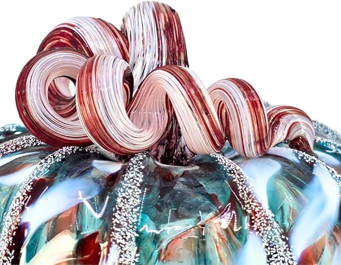 Luke Adams Glass Handmade Glass Pumpkins Handmade Table Top Home Decor (Squat, Winter Frost)