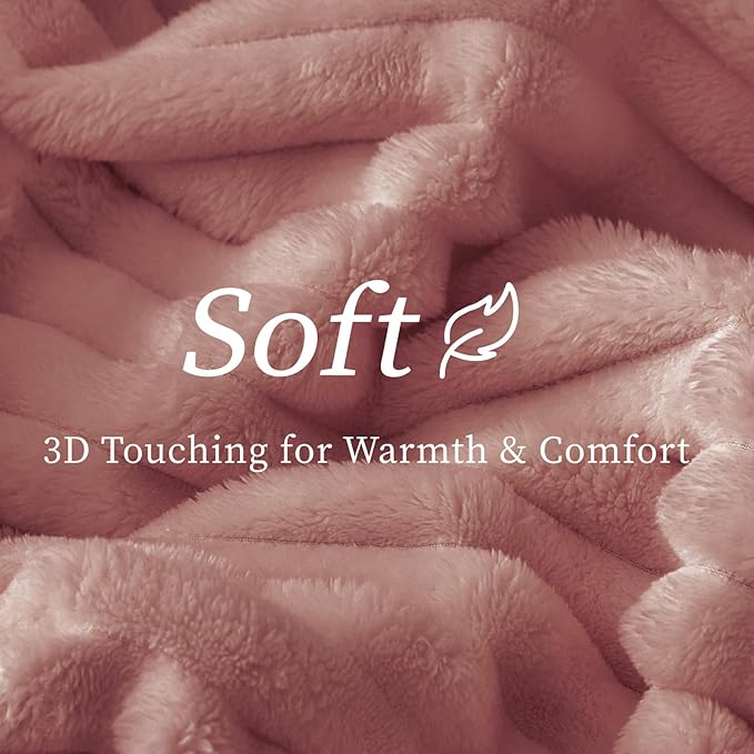 BEDELITE Fleece Throw Blanket for Couch - 300GSM Soft & Warm Fluffy Dusty Pink Blanket, Decorative and Giftable Striped Blankets for Women, Men, 50"x60"