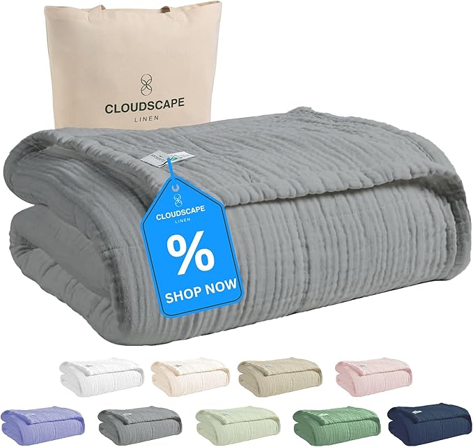Cloud Scape Linen Extra Large 4 Layer Muslin Throw Blanket - 100% Cotton Gauze, Lightweight & Breathable All Season, Pre-Washed, for Couch & Bed, 50x70, Dark Grey