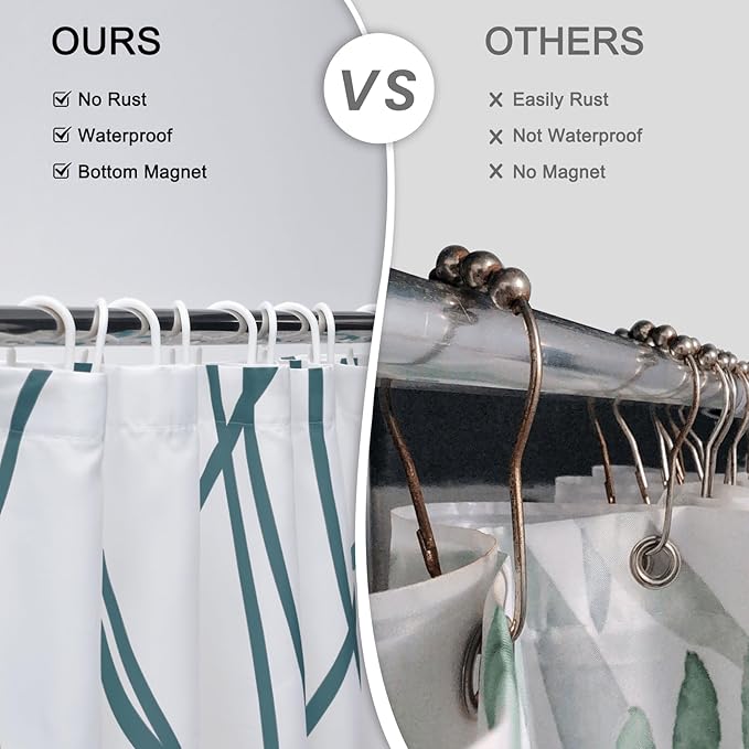 Punkray Lake Blue Shower Curtain for Bathroom with Hooks, Extra Long Shower Curtain Set Stripe Shower Curtains, Weighted Hem Water Repellent Washable, 72 x 72